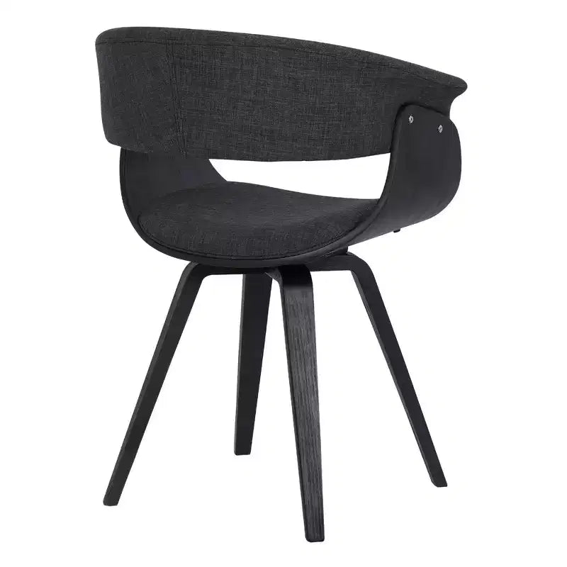 Sedia da pranzo in lino color antracite, gambe in legno nero, 1 posto a sedere