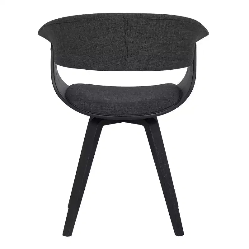 Sedia da pranzo in lino color antracite, gambe in legno nero, 1 posto a sedere