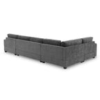 Divano sezionale a U in ciniglia beige/grigio con chaise longue oversize, 5 posti