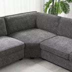 Divano sezionale a U in ciniglia beige/grigio con chaise longue oversize, 5 posti