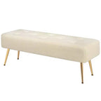 Furniliving Tufted Faux Shearling Upholstered Bench with Button Tufting & Metal Legs for Bedroom/Entryway/Hallway