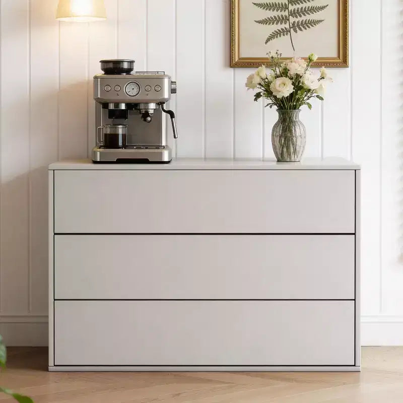 Mobile Contenitore Cream con Apertura a Pressione, 2 Ante / 3 Cassetti, Singolo