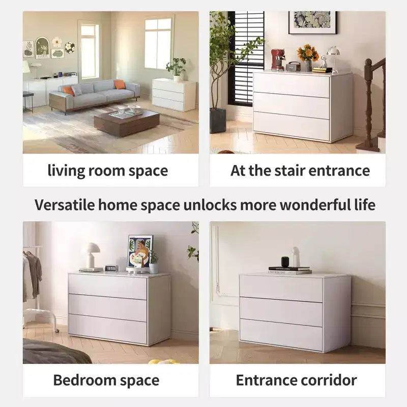 Mobile Contenitore Cream con Apertura a Pressione, 2 Ante / 3 Cassetti, Singolo