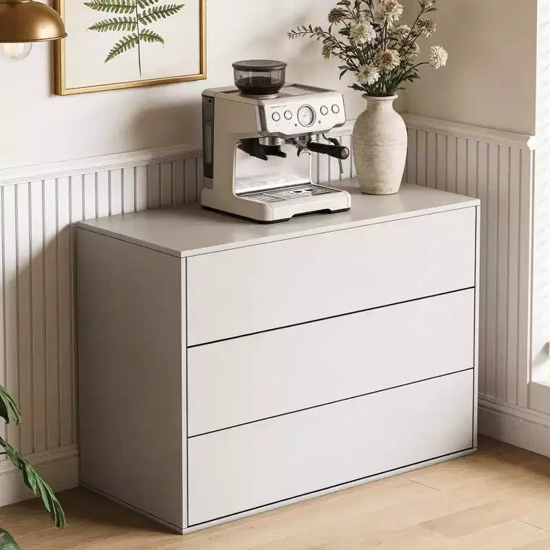 Mobile Contenitore Cream con Apertura a Pressione, 2 Ante / 3 Cassetti, Singolo