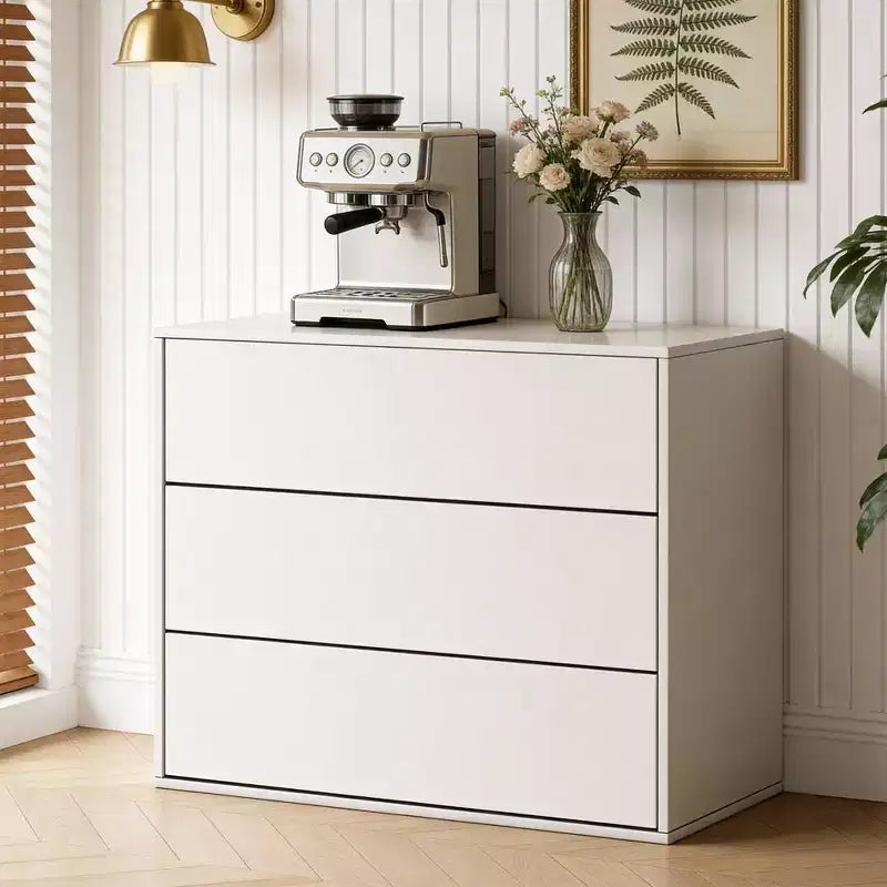Mobile Contenitore Cream con Apertura a Pressione, 2 Ante / 3 Cassetti, Singolo
