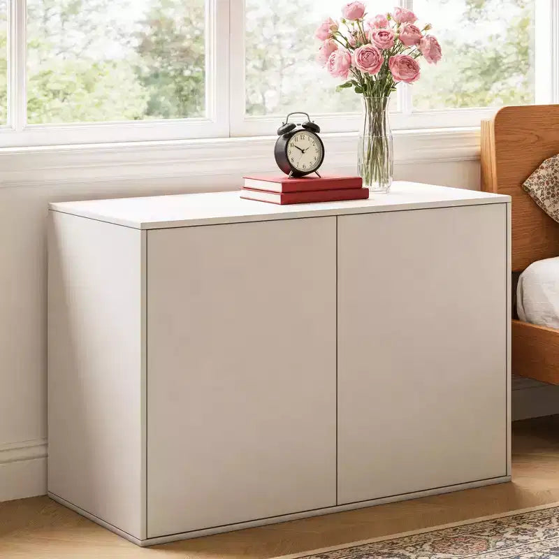 Mobile Contenitore Cream con Apertura a Pressione, 2 Ante / 3 Cassetti, Singolo