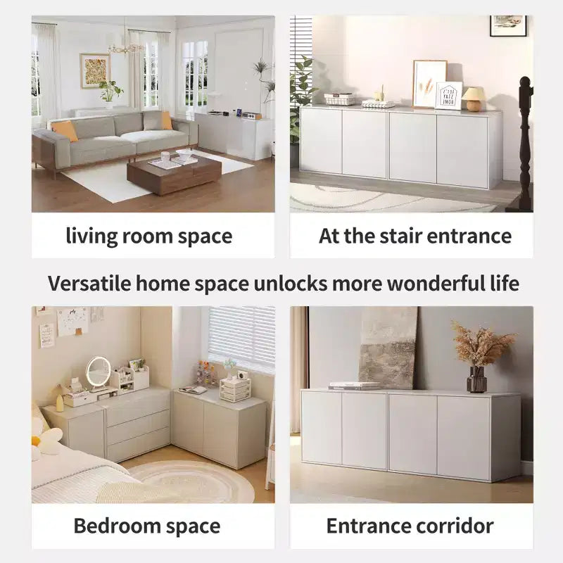 Mobile Contenitore Cream con Apertura a Pressione, 2 Ante / 3 Cassetti, Singolo