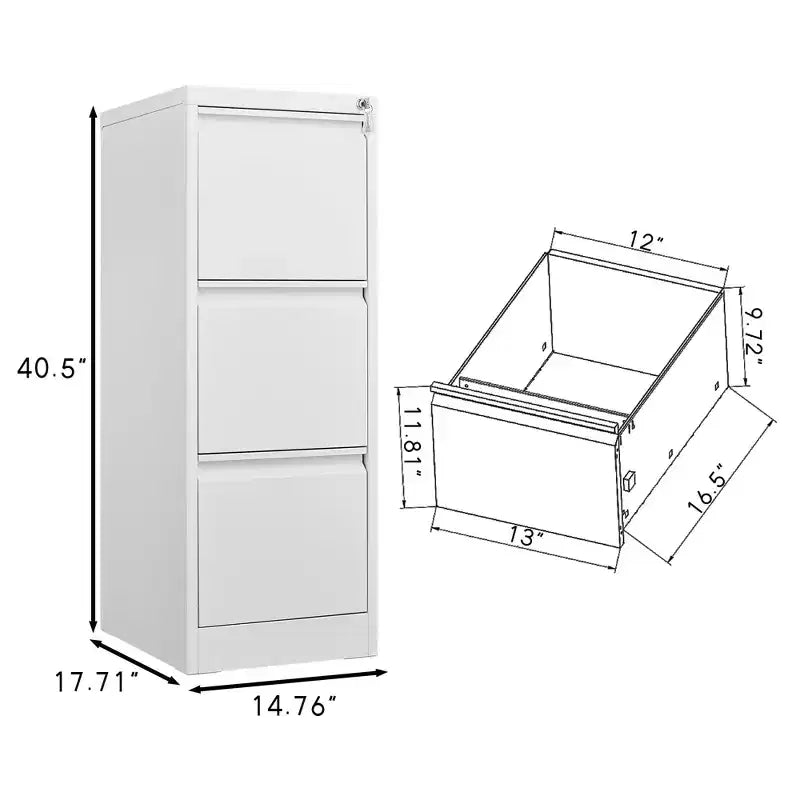 Cassettiera Verticale in Metallo Nera/Bianca con Serratura, 3 o 4 Cassetti, per Ufficio Domestico Monoposto