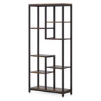 Scaffale sfalsato a 8 ripiani, finitura vintage effetto legno e struttura in metallo nero, singolo