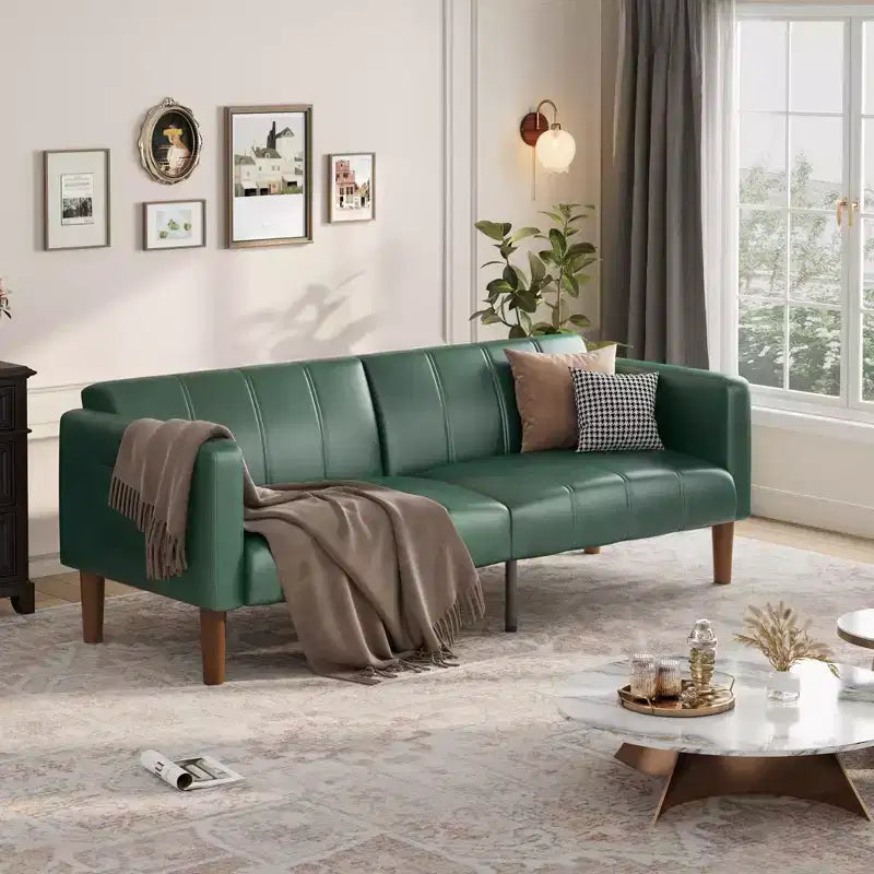 Divano letto futon convertibile in similpelle verde, divano 3 in 1 per 5 persone, 190 cm