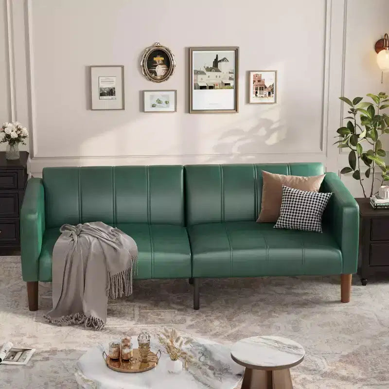 Divano letto futon convertibile in similpelle verde, divano 3 in 1 per 5 persone, 190 cm