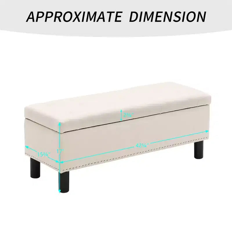 Panca contenitore trapuntata in lino beige/grigio, rettangolare, 1 posto