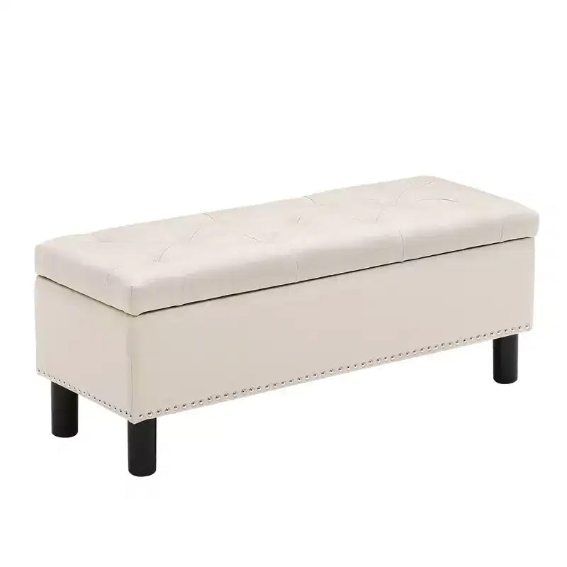 Furniliving Tufted Linen Upholstered Rectangular High Capacity Storage Bench with Button Tufting for Bedroom/Entryway/Hallway