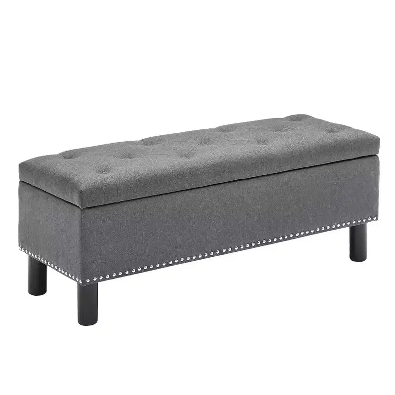 Panca contenitore trapuntata in lino beige/grigio, rettangolare, 1 posto