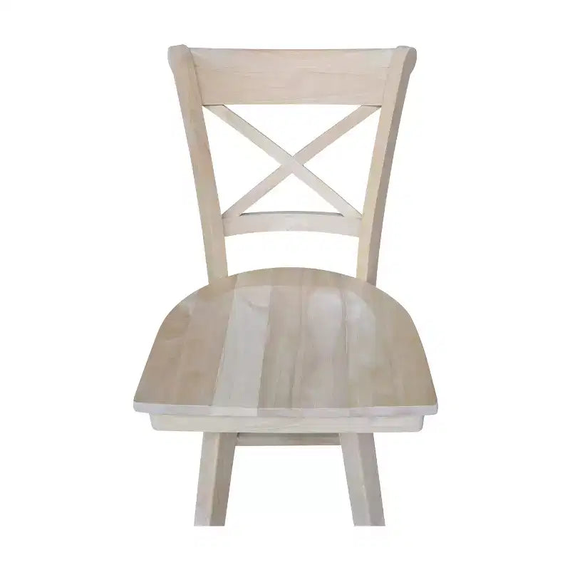 Sgabello da Bar Girevole X-Back in Legno Grezzo, Altezza Bancone, 1 Posto