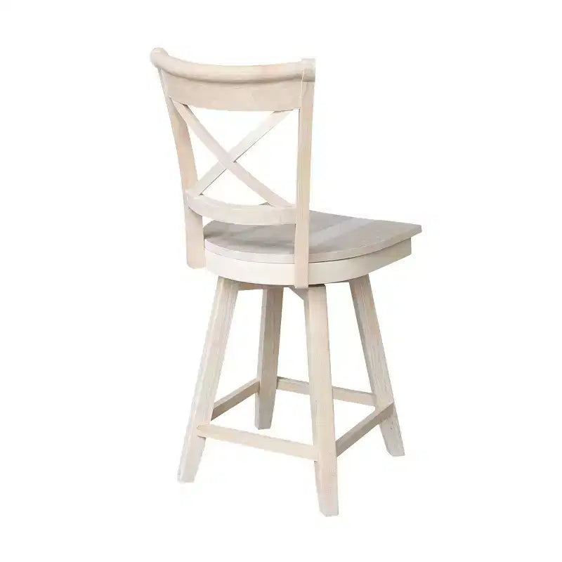 Sgabello da Bar Girevole X-Back in Legno Grezzo, Altezza Bancone, 1 Posto