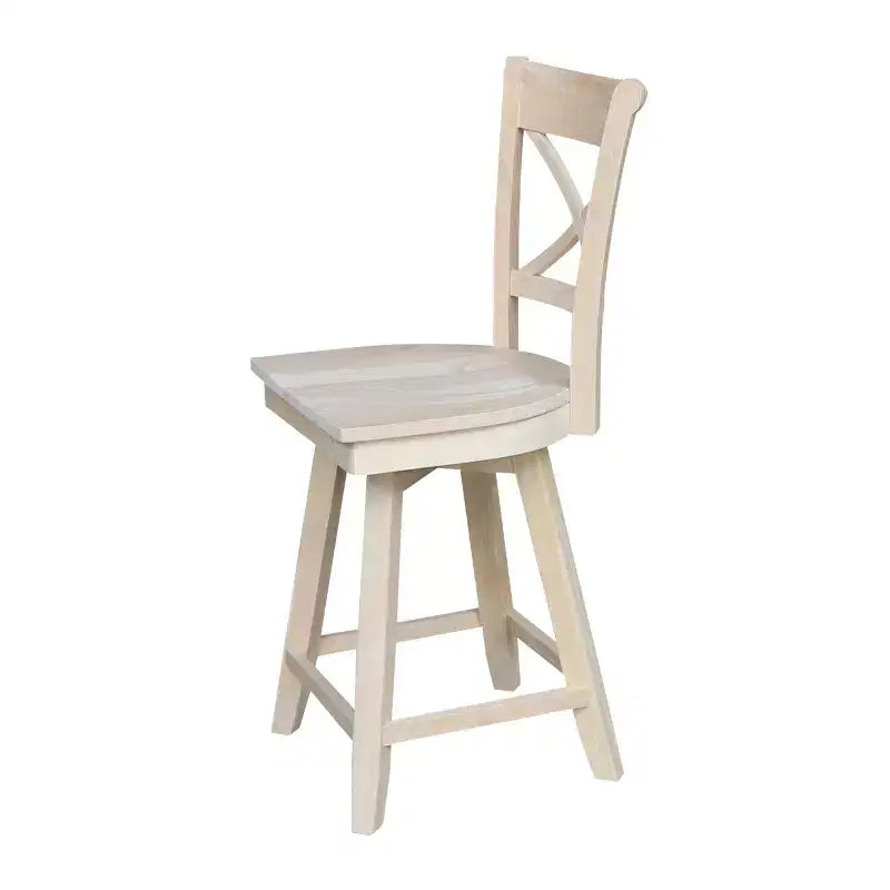 Sgabello da Bar Girevole X-Back in Legno Grezzo, Altezza Bancone, 1 Posto