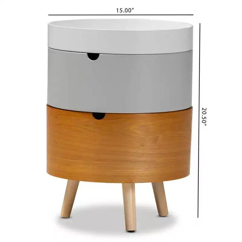 Tavolino rotondo a 3 livelli bianco/grigio/naturale con ripiano, utilizzo per 1 persona