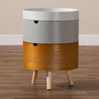 Tavolino rotondo a 3 livelli bianco/grigio/naturale con ripiano, utilizzo per 1 persona