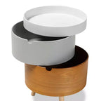 Tavolino rotondo a 3 livelli bianco/grigio/naturale con ripiano, utilizzo per 1 persona