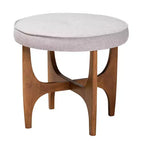 Pouf poggiapiedi rotondo con bottoni, beige-grigiastro / marrone noce, 1 posto