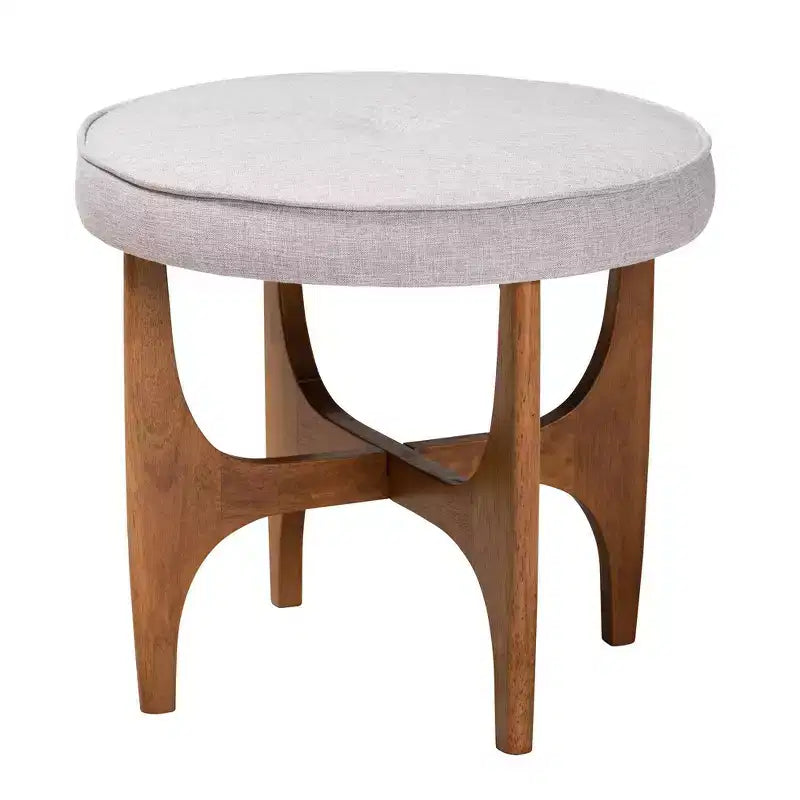 Pouf poggiapiedi rotondo con bottoni, beige-grigiastro / marrone noce, 1 posto