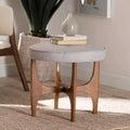 Pouf poggiapiedi rotondo con bottoni, beige-grigiastro / marrone noce, 1 posto