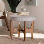 Pouf poggiapiedi rotondo con bottoni, beige-grigiastro / marrone noce, 1 posto
