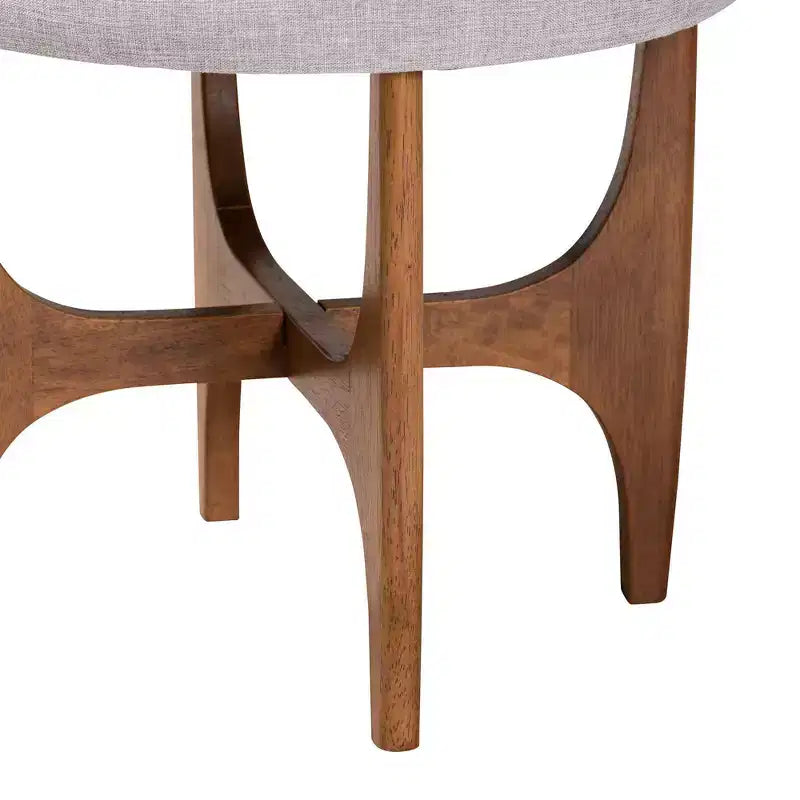 Pouf poggiapiedi rotondo con bottoni, beige-grigiastro / marrone noce, 1 posto