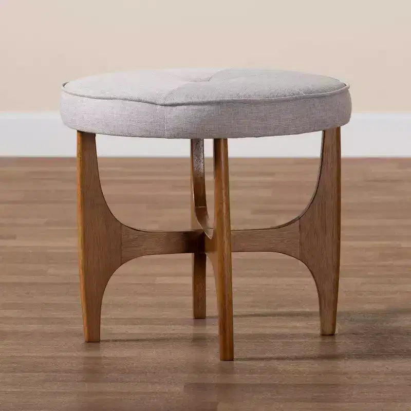 Pouf poggiapiedi rotondo con bottoni, beige-grigiastro / marrone noce, 1 posto