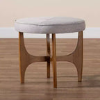 Pouf poggiapiedi rotondo con bottoni, beige-grigiastro / marrone noce, 1 posto