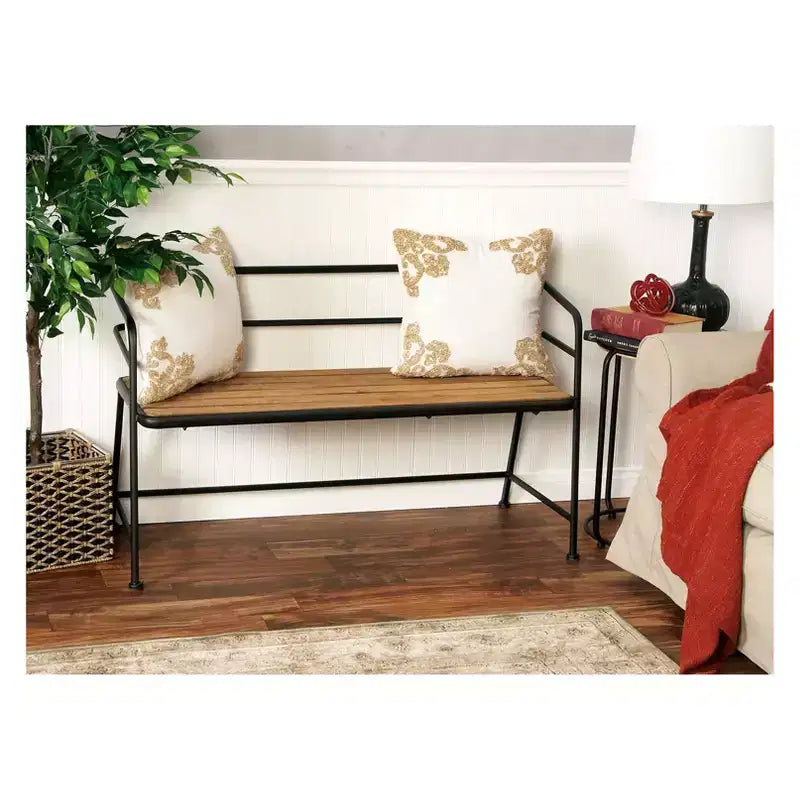 Metal and Wood Bench Slat Back Black/Brown - Olivia & May