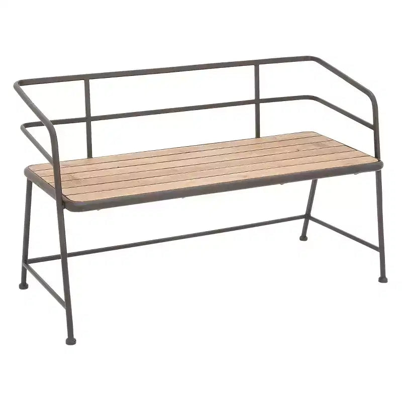 Panchina con bracciolo in Legno a Doghe Marrone e Nero – 2 Posti, Stile Industriale