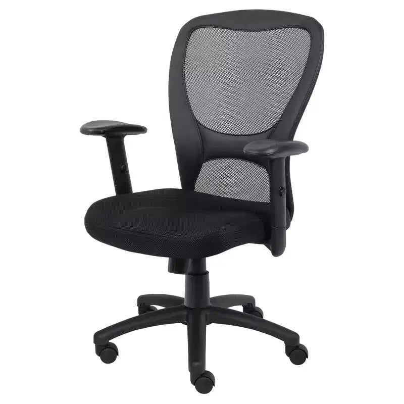 Mesh Task Chair with Adjustable Arms Black - Boss Office Products: Swivel, Ergonomic, Nylon Base