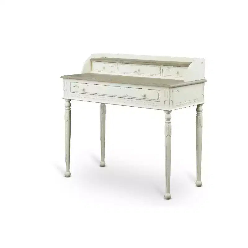 Anjou Traditional French Accent Writing Desk White/Light Brown - Baxton Studio: 4 Drawers, Mindi-Wood Top, Home Office Furniture