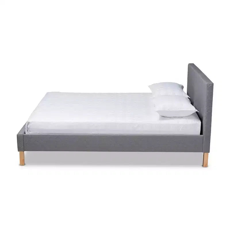 Letto King Size con piattaforma Grigio, rivestito in tessuto capitonné, per 2 persone