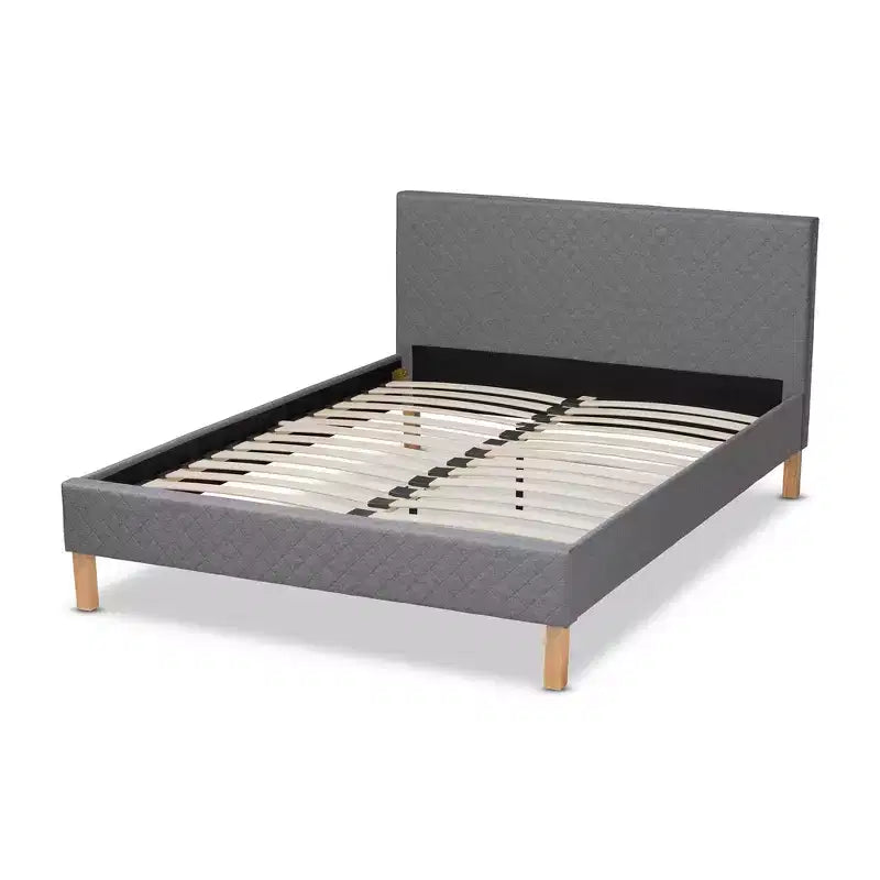 Letto King Size con piattaforma Grigio, rivestito in tessuto capitonné, per 2 persone