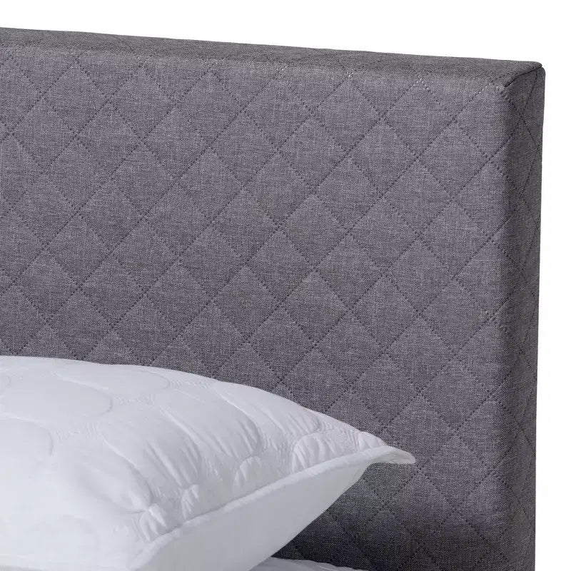 Letto King Size con piattaforma Grigio, rivestito in tessuto capitonné, per 2 persone