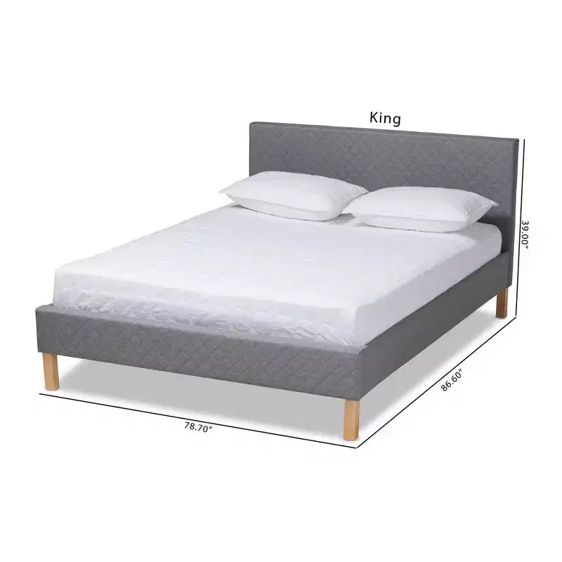 Letto King Size con piattaforma Grigio, rivestito in tessuto capitonné, per 2 persone