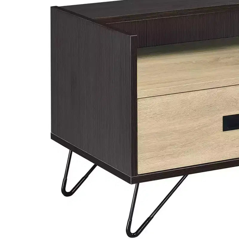 Tavolino laterale 53 cm in rovere e nero con cassetto e ripiano aperto, 1 pezzo