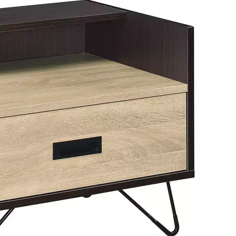 Tavolino laterale 53 cm in rovere e nero con cassetto e ripiano aperto, 1 pezzo