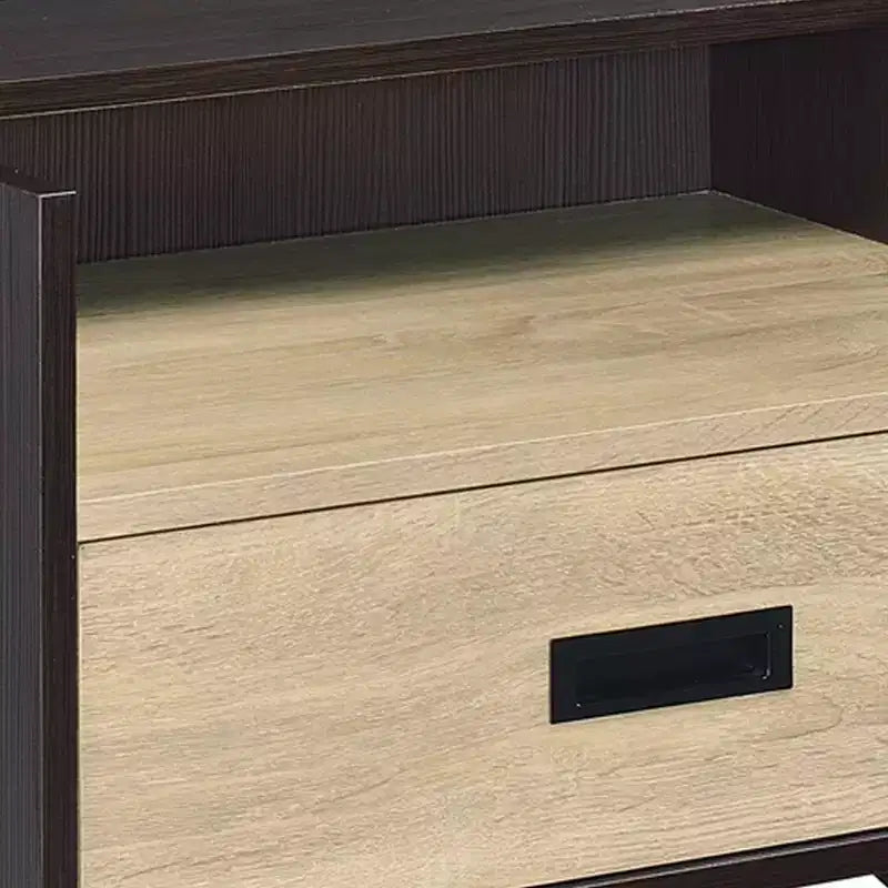 Tavolino laterale 53 cm in rovere e nero con cassetto e ripiano aperto, 1 pezzo