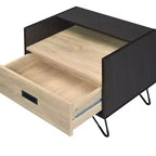 Tavolino laterale 53 cm in rovere e nero con cassetto e ripiano aperto, 1 pezzo
