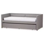 Baxton Studio Twin Raymond Modern and Contemporary Fabric Nailhead Trimmed Sofa Daybed with Roll Out Trundle Guest Bed Gray: Rubberwood Frame