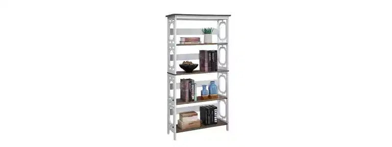 Libreria geometrica a 5 ripiani – Nera / Grigia / Legno invecchiato bianco, singola