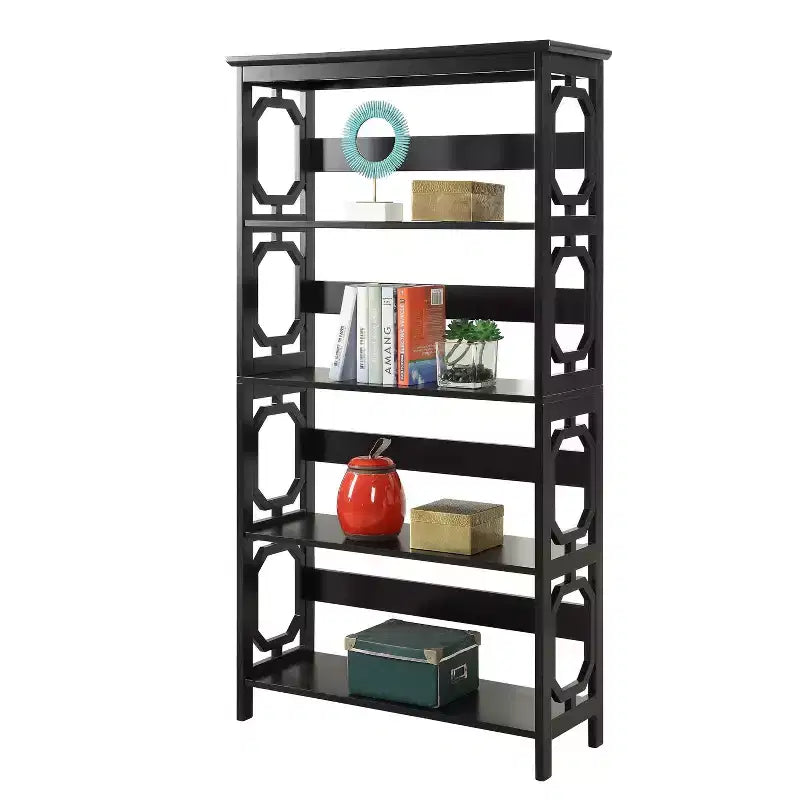 Libreria geometrica a 5 ripiani – Nera / Grigia / Legno invecchiato bianco, singola