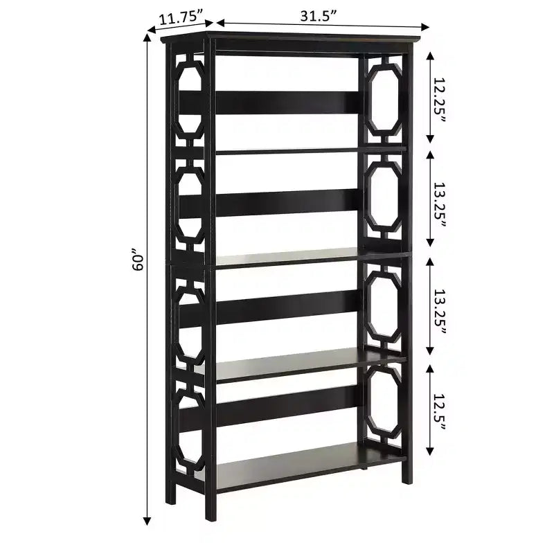 Libreria geometrica a 5 ripiani – Nera / Grigia / Legno invecchiato bianco, singola