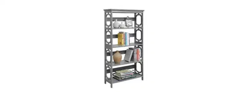 Libreria geometrica a 5 ripiani – Nera / Grigia / Legno invecchiato bianco, singola