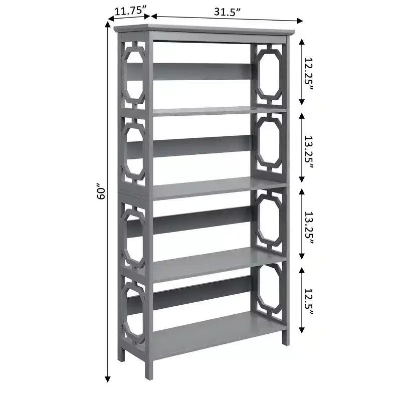 Libreria geometrica a 5 ripiani – Nera / Grigia / Legno invecchiato bianco, singola