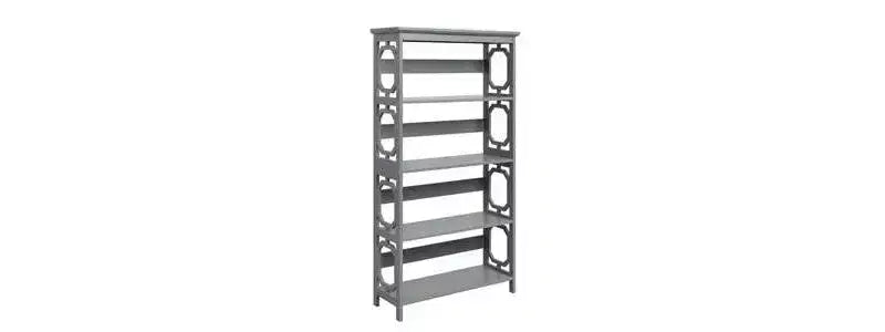 Libreria geometrica a 5 ripiani – Nera / Grigia / Legno invecchiato bianco, singola